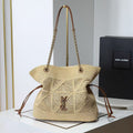 YSL Jamie Shopping Bag 35cm Dark Brown Beige Raffia Leather