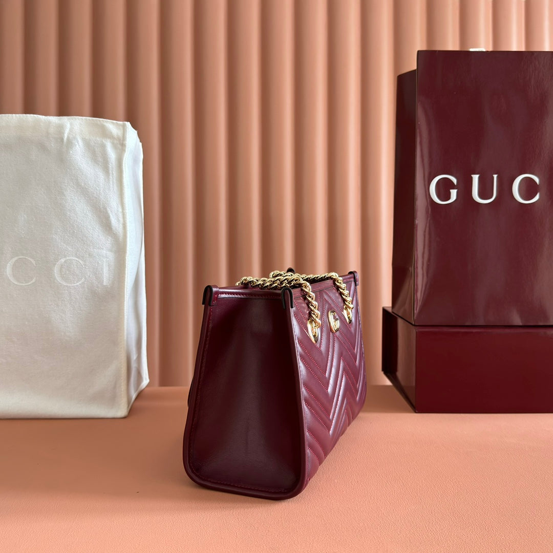 GG Marmont Matelasse Tote Burgundy Leather 271806