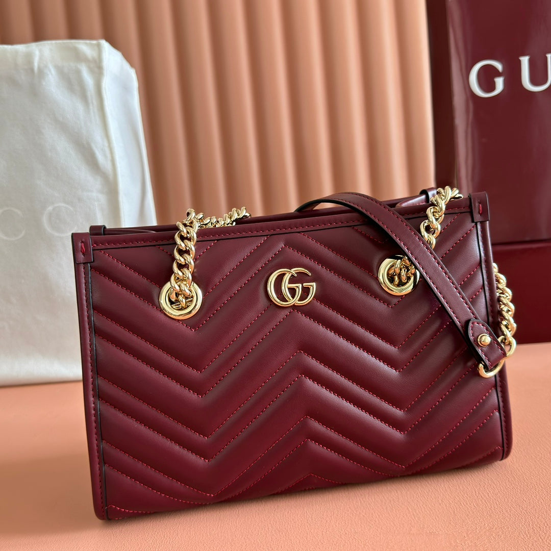 GG Marmont Matelasse Tote Burgundy Leather 271806