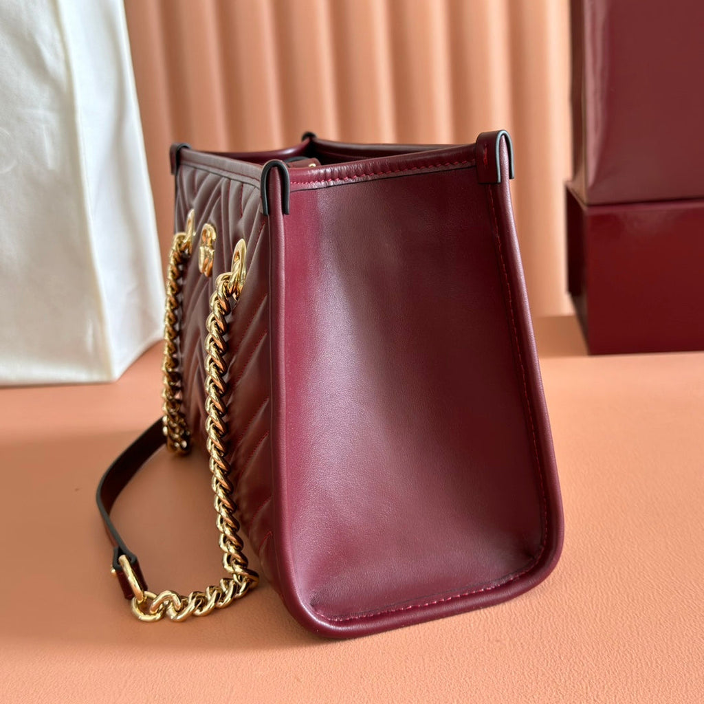 GG Marmont Matelasse Tote Burgundy Leather 271806