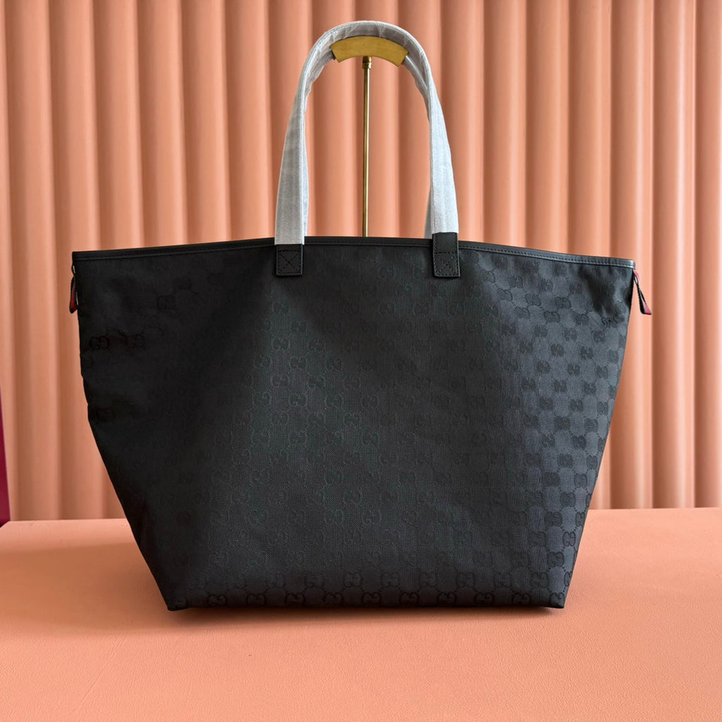 GG Edge Large Tote Bag Black Matte Rubber Fabric 271781