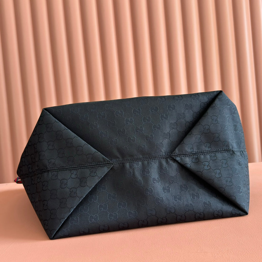 GG Edge Large Tote Bag Black Matte Rubber Fabric 271781