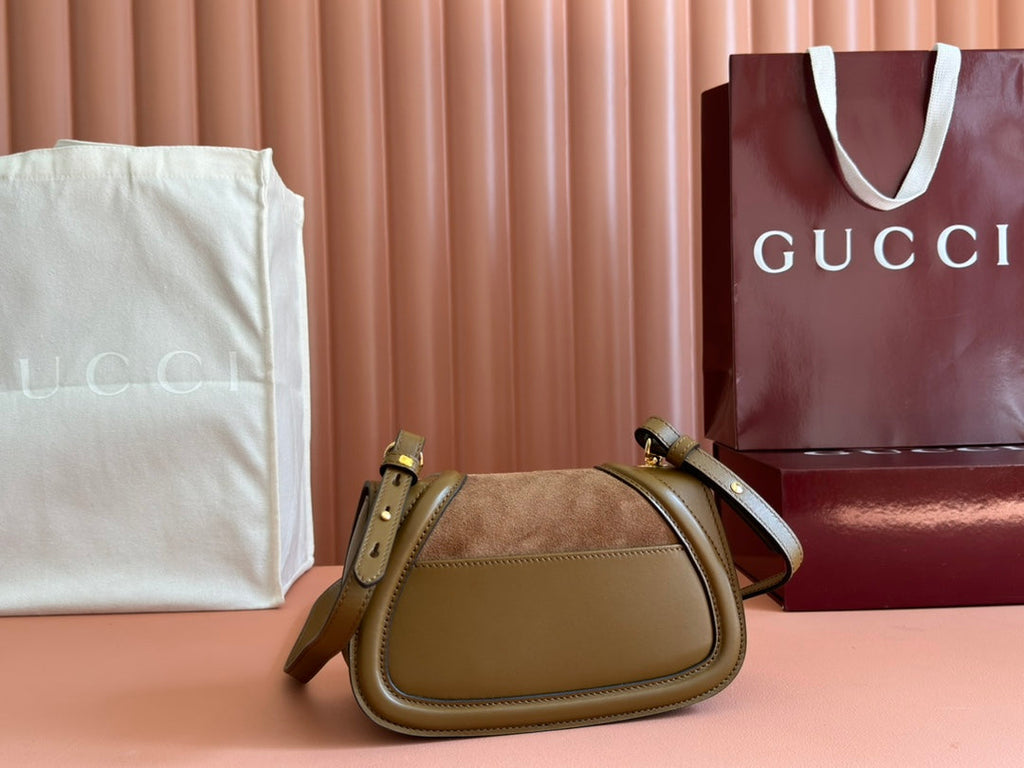 Gucci Blondie Handbag Camel Brown Suede And Calfskin 272175