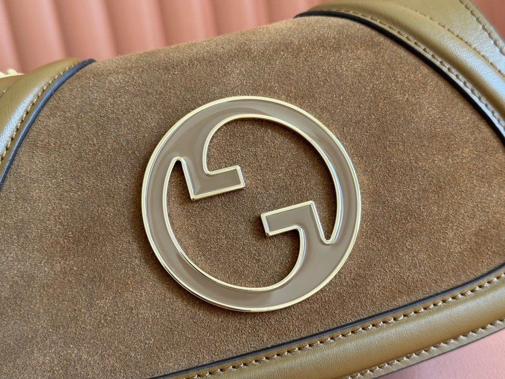 Gucci Blondie Handbag Camel Brown Suede And Calfskin 272175