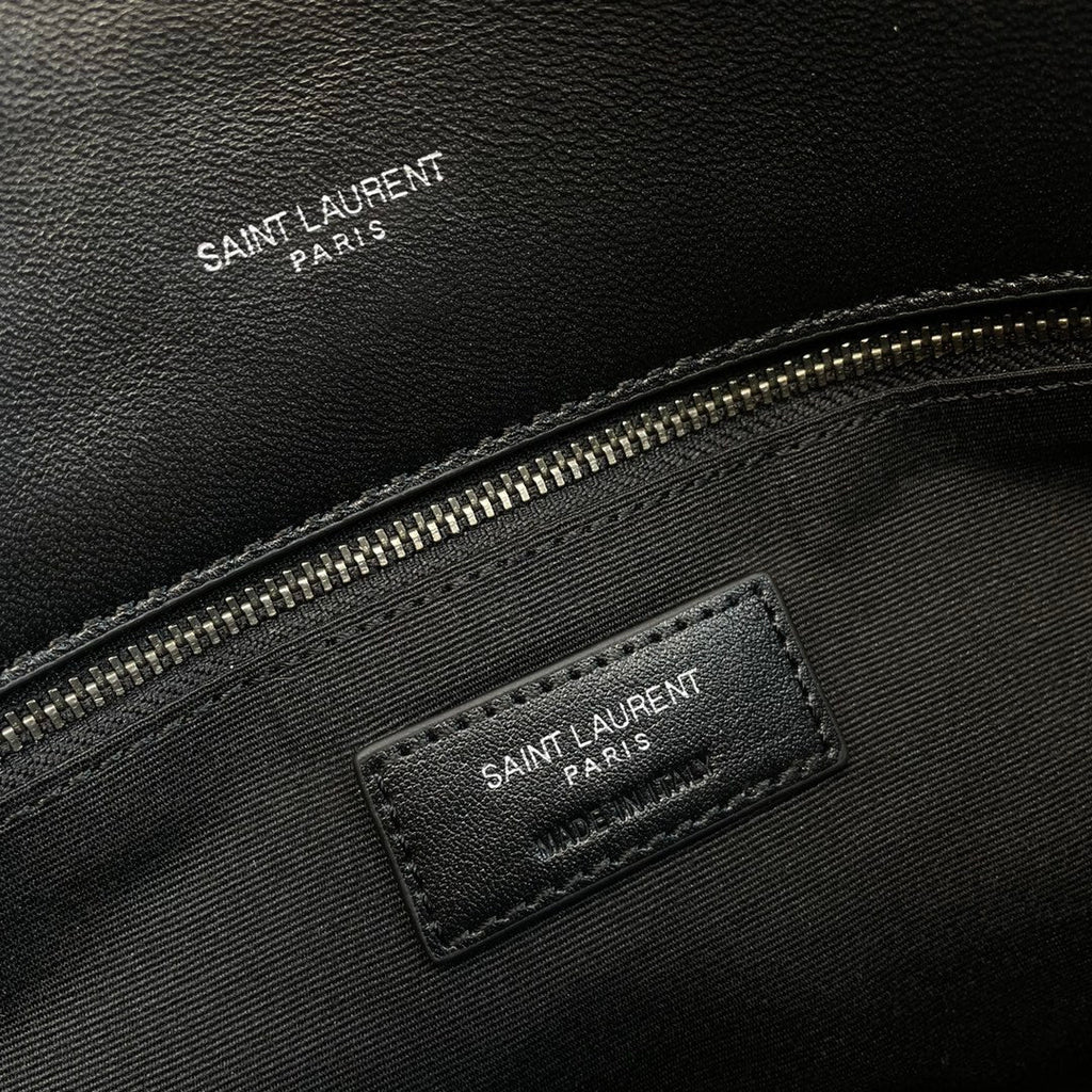 YSL Loulou Puffer Medium Bag 35cm Black Sliver Glossy Leather