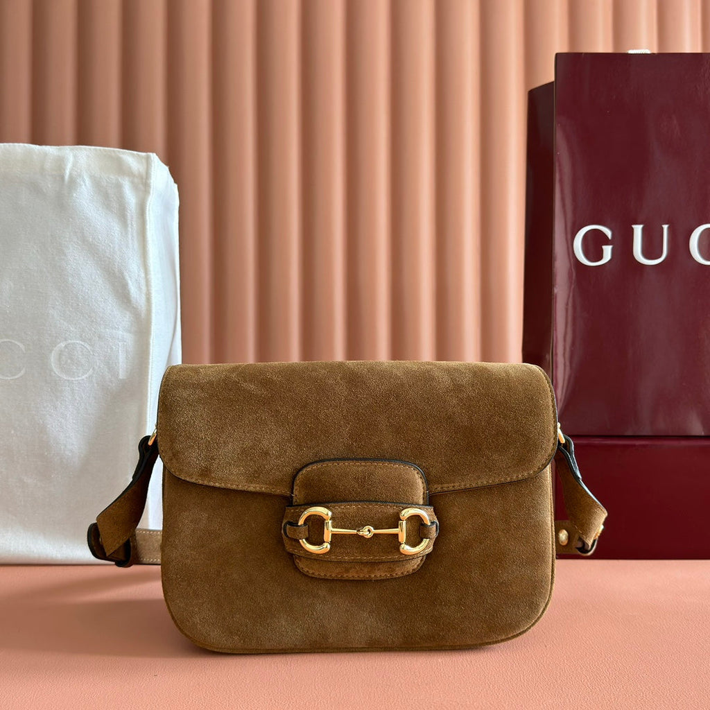 Gucci Horsebit 1955 Handbag 26 Brown Suede 271776