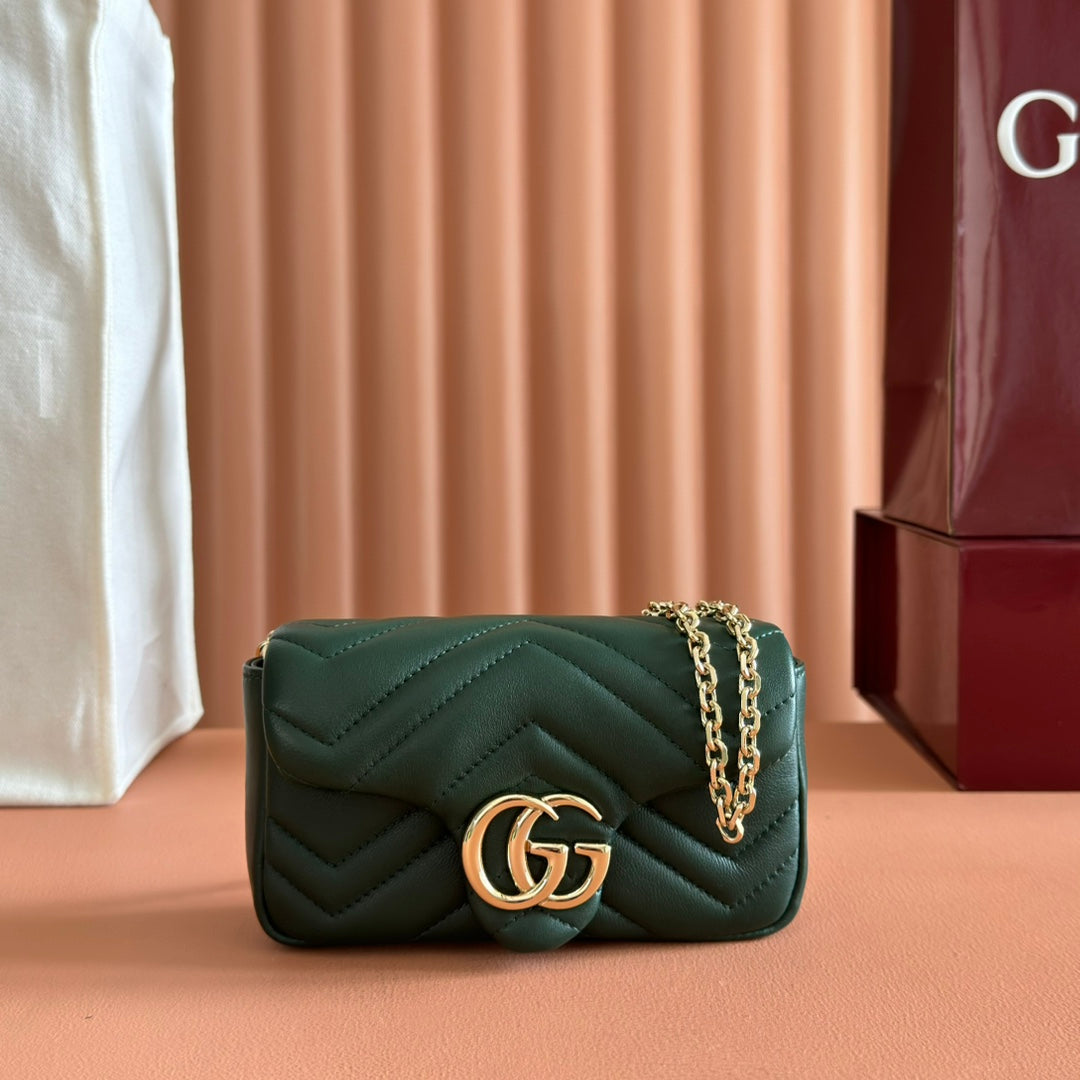 Gucci Marmont Bag 17 Dark Green Lambskin Gold Hardware 271791