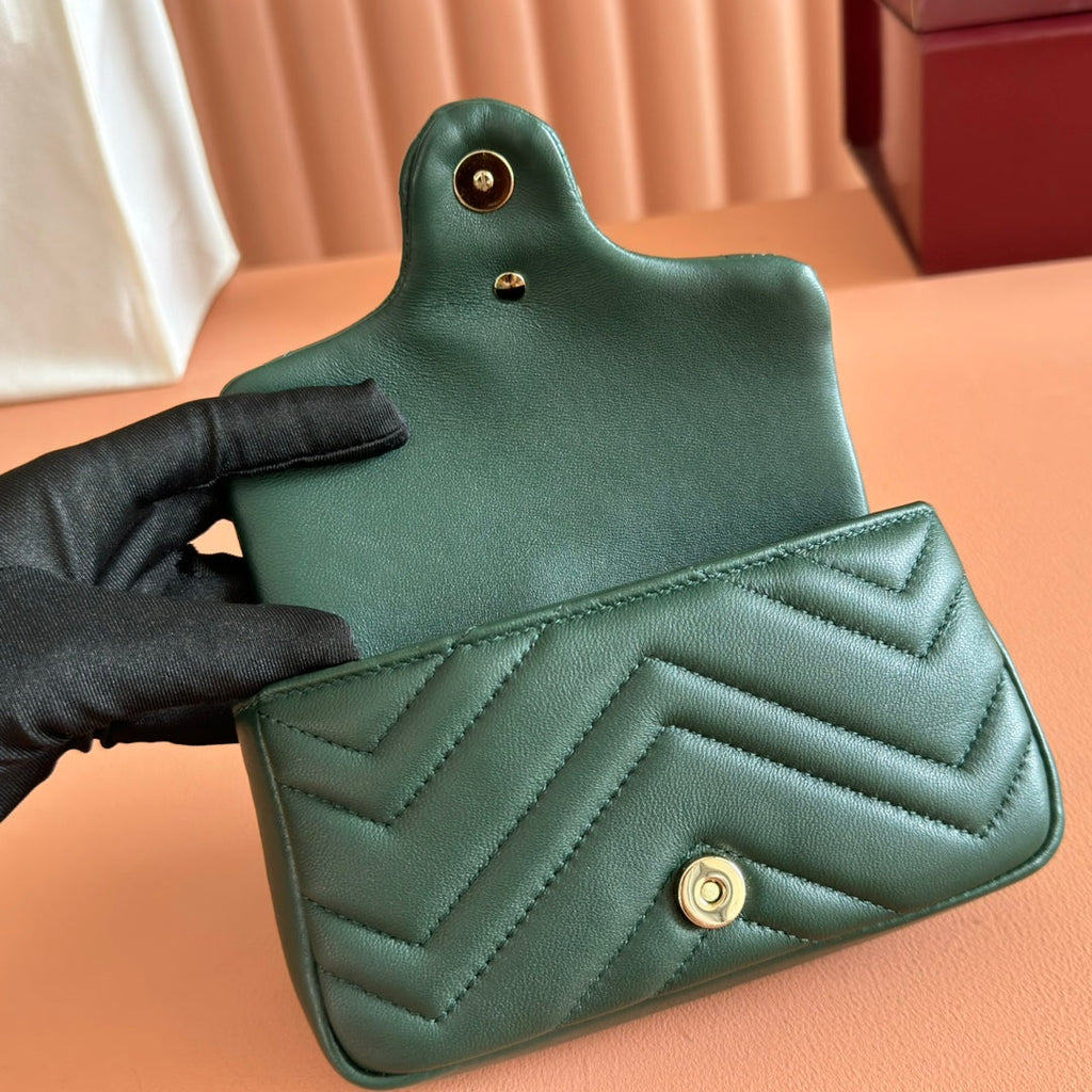 Gucci Marmont Bag 17 Dark Green Lambskin Gold Hardware 271791