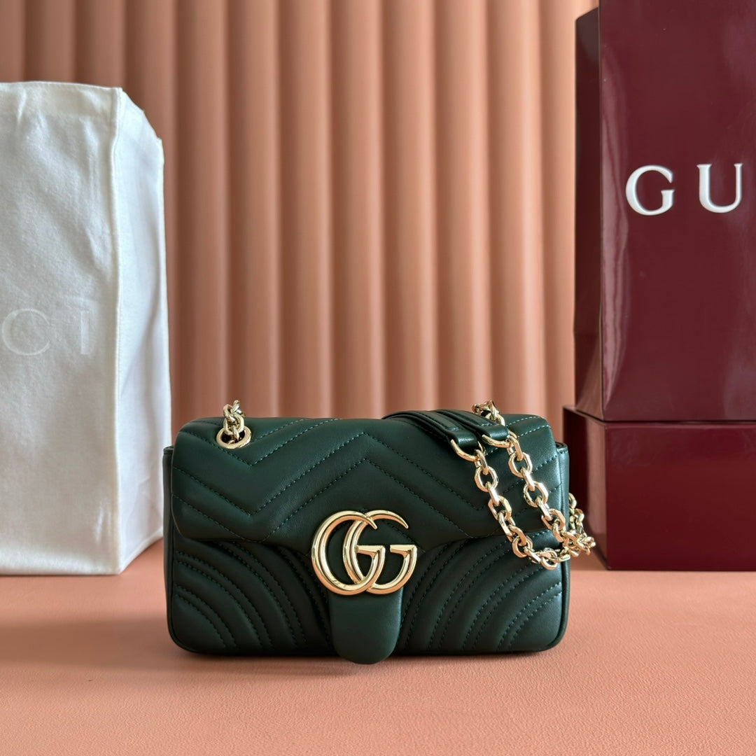 Gucci Marmont Bag 22 Dark Green Lambskin Gold Hardware 271792