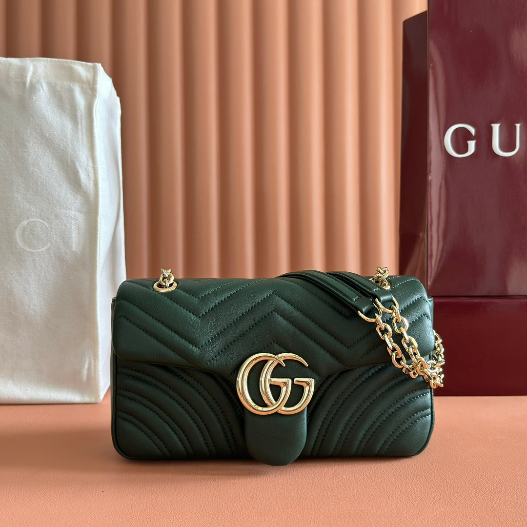 Gucci Marmont Bag 26 Dark Green Lambskin Gold Hardware 271793