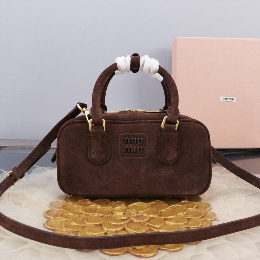 MIU SUEDE BEAU BAG 22 IN COCOA BROWN