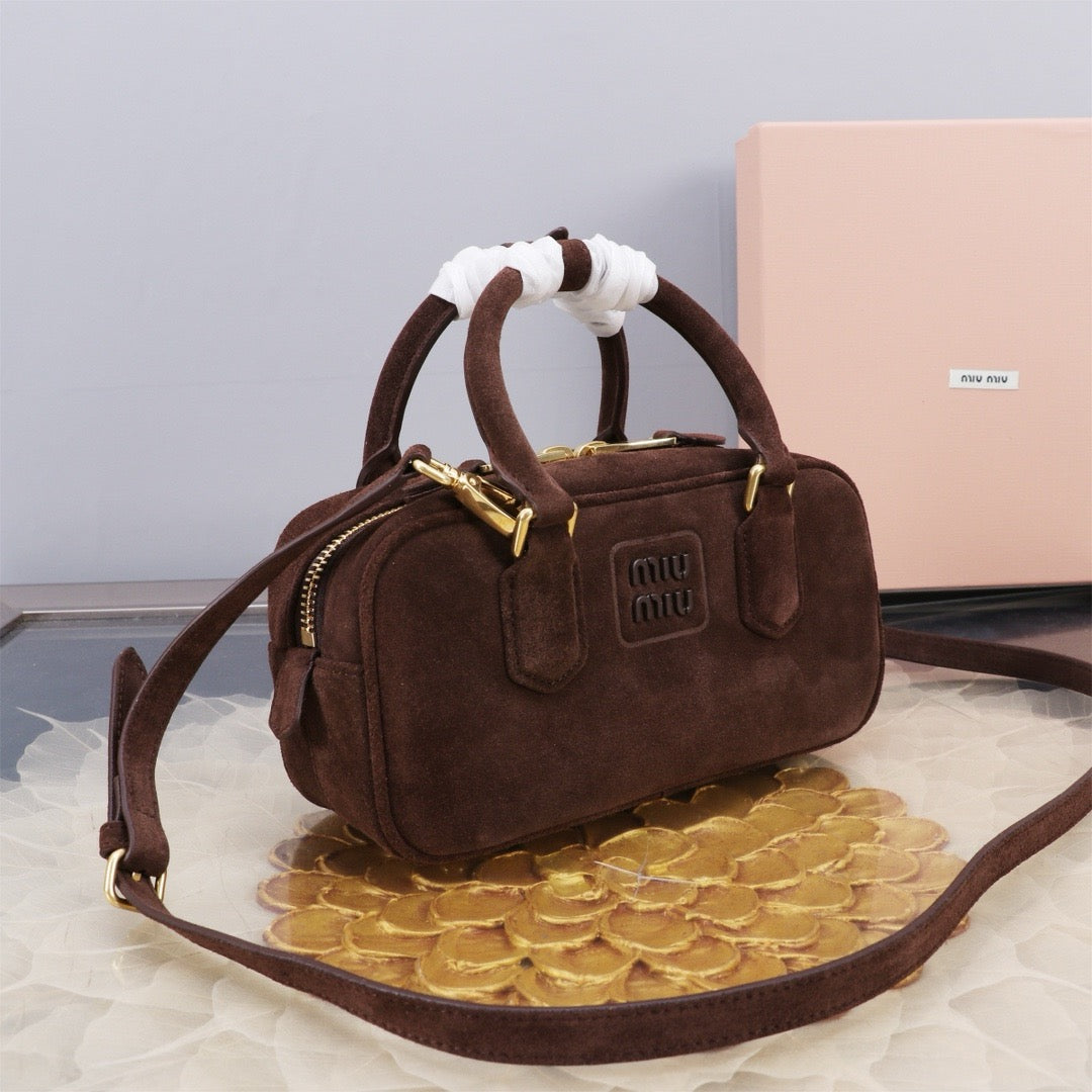 MIU SUEDE BEAU BAG 22 IN COCOA BROWN