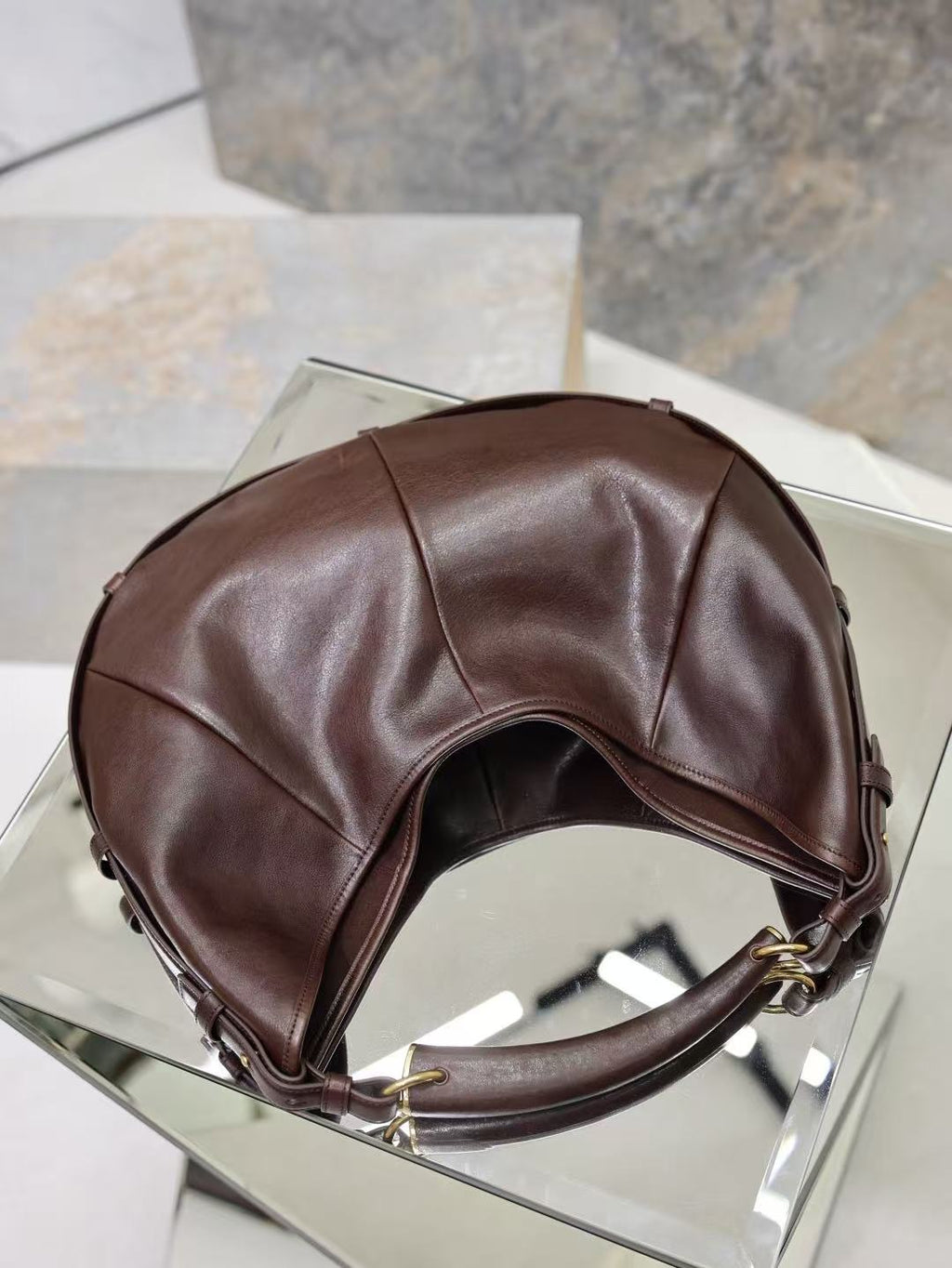 YSL Mombasa Shoulder Bag Chocolate Paneled Leather