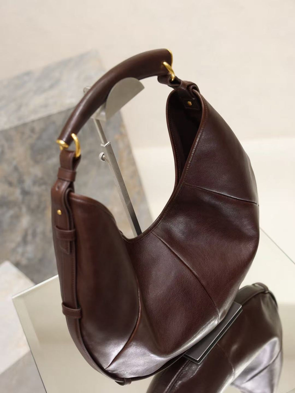 YSL Mombasa Shoulder Bag Chocolate Paneled Leather