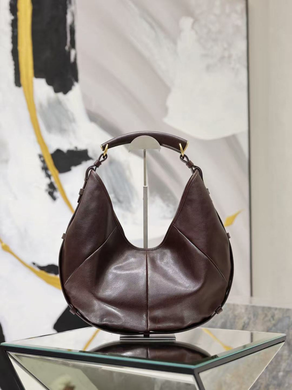 YSL Mombasa Shoulder Bag Chocolate Paneled Leather