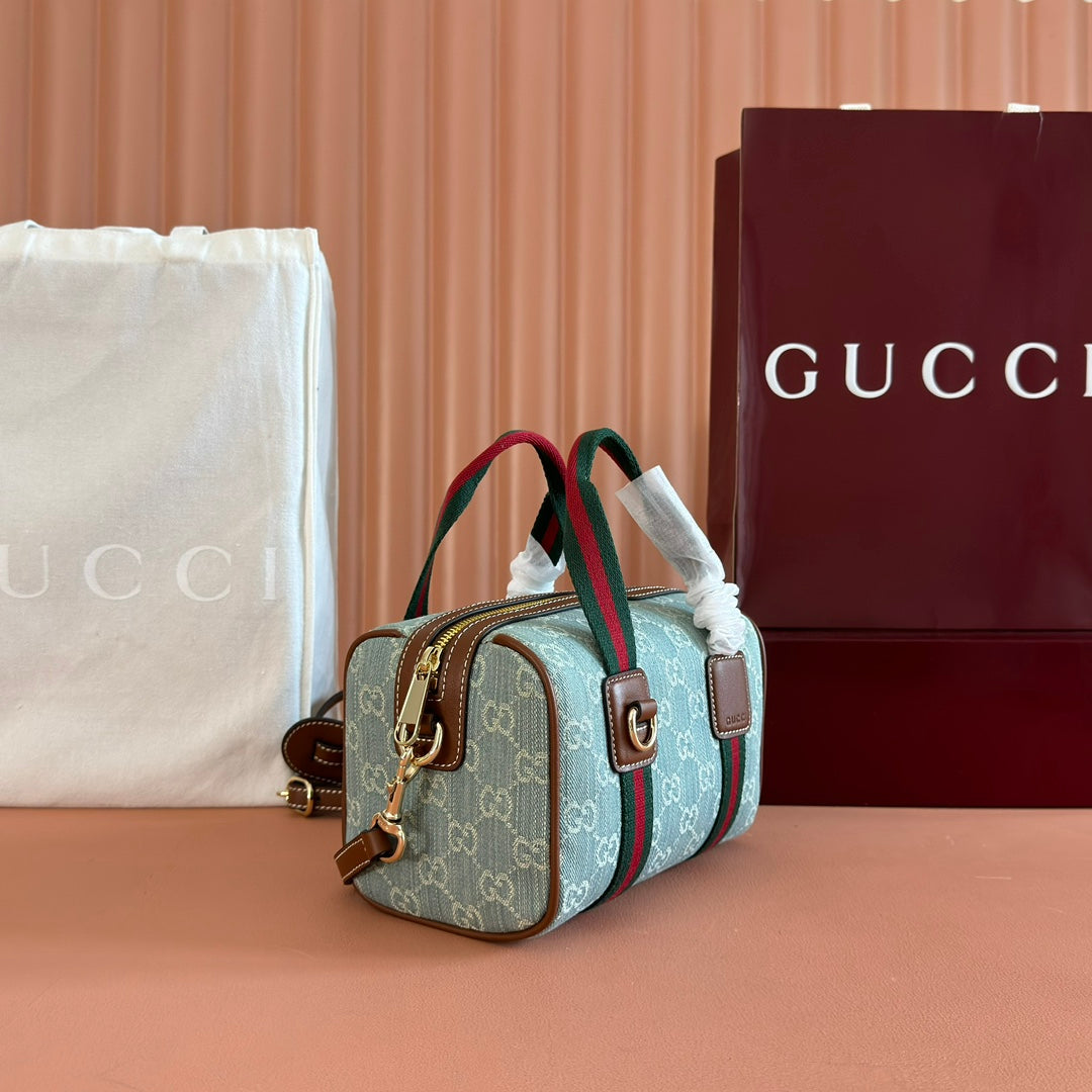 Gucci Boston Bag 20 Blue White Denim Fabric 271893