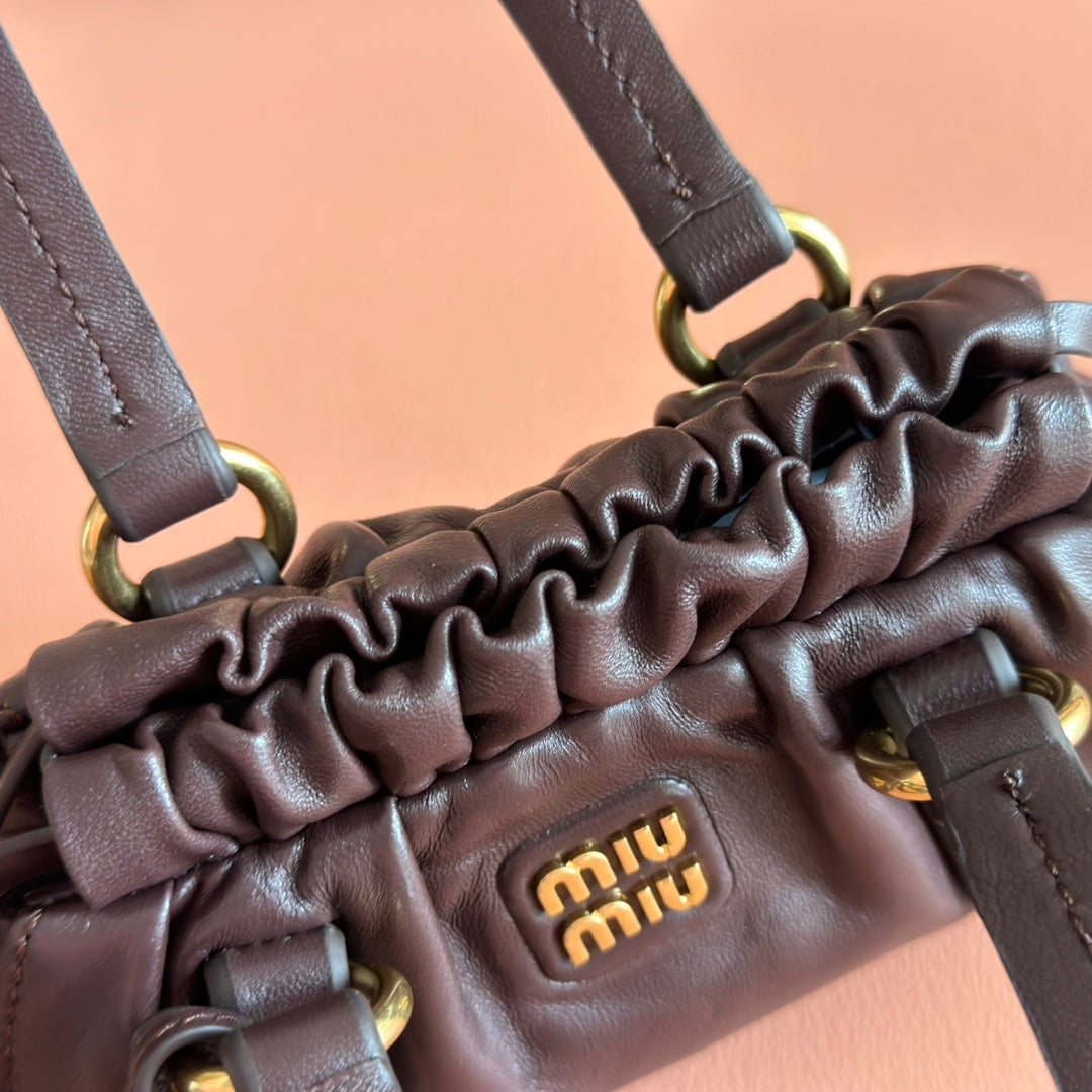 Miu Joie Shoulder Mini Bag Coffee Nappa Leather