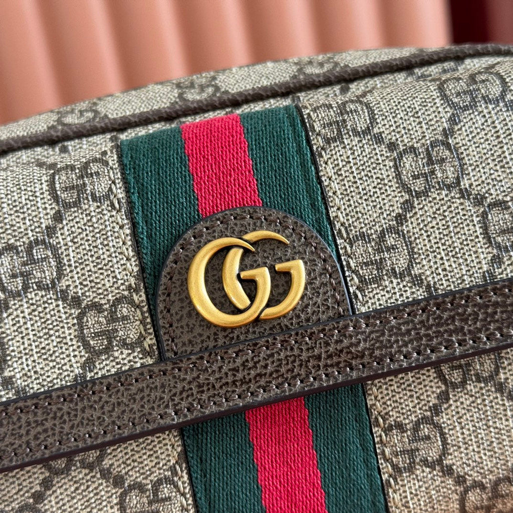 Gucci Ophidia Mini Handbag Beige Brown Canvas Leather 272065
