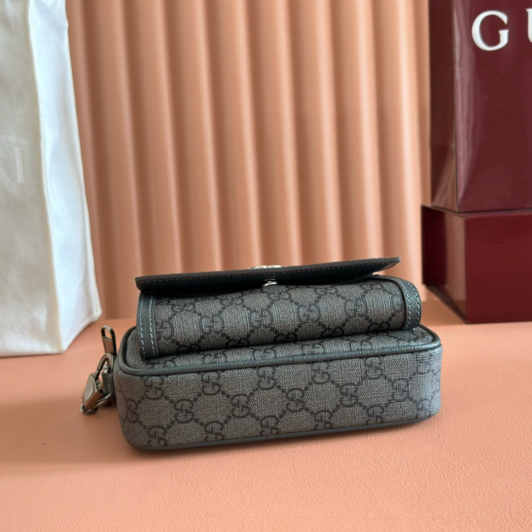 Gucci Ophidia Mini Handbag Gray Canvas Leather 272066