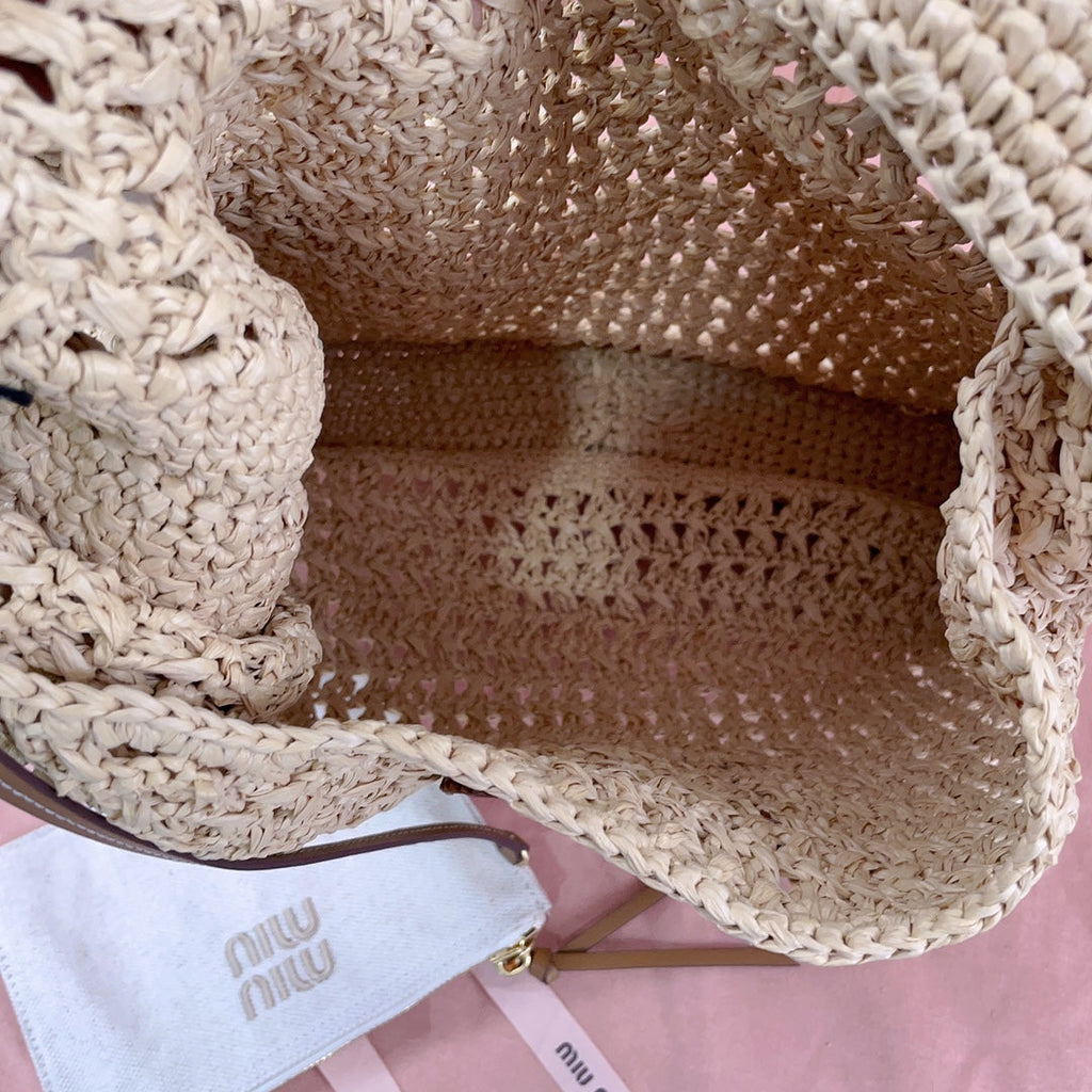 miu hobo bag 31cm beige woven fabric