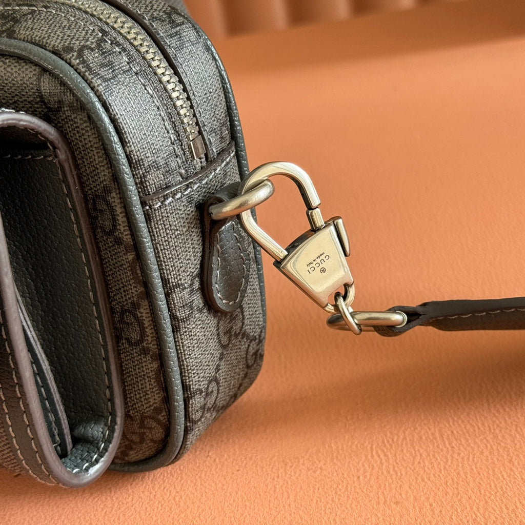 Gucci Ophidia Mini Handbag Gray Canvas Leather 272066