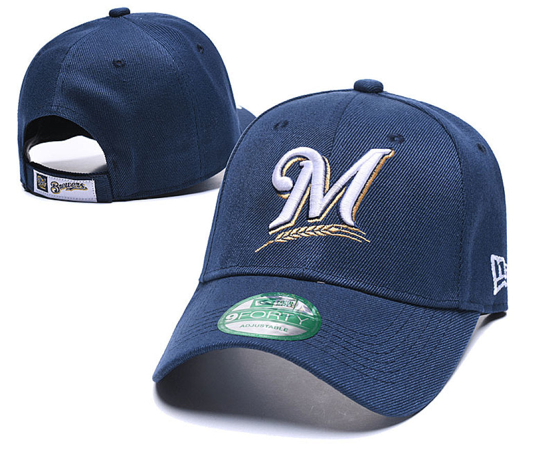 Milwaukee Brewers New Era MLB 9FORTY 940 Adjustable Cap Hat Navy Crown/Visor White/Gold Logo