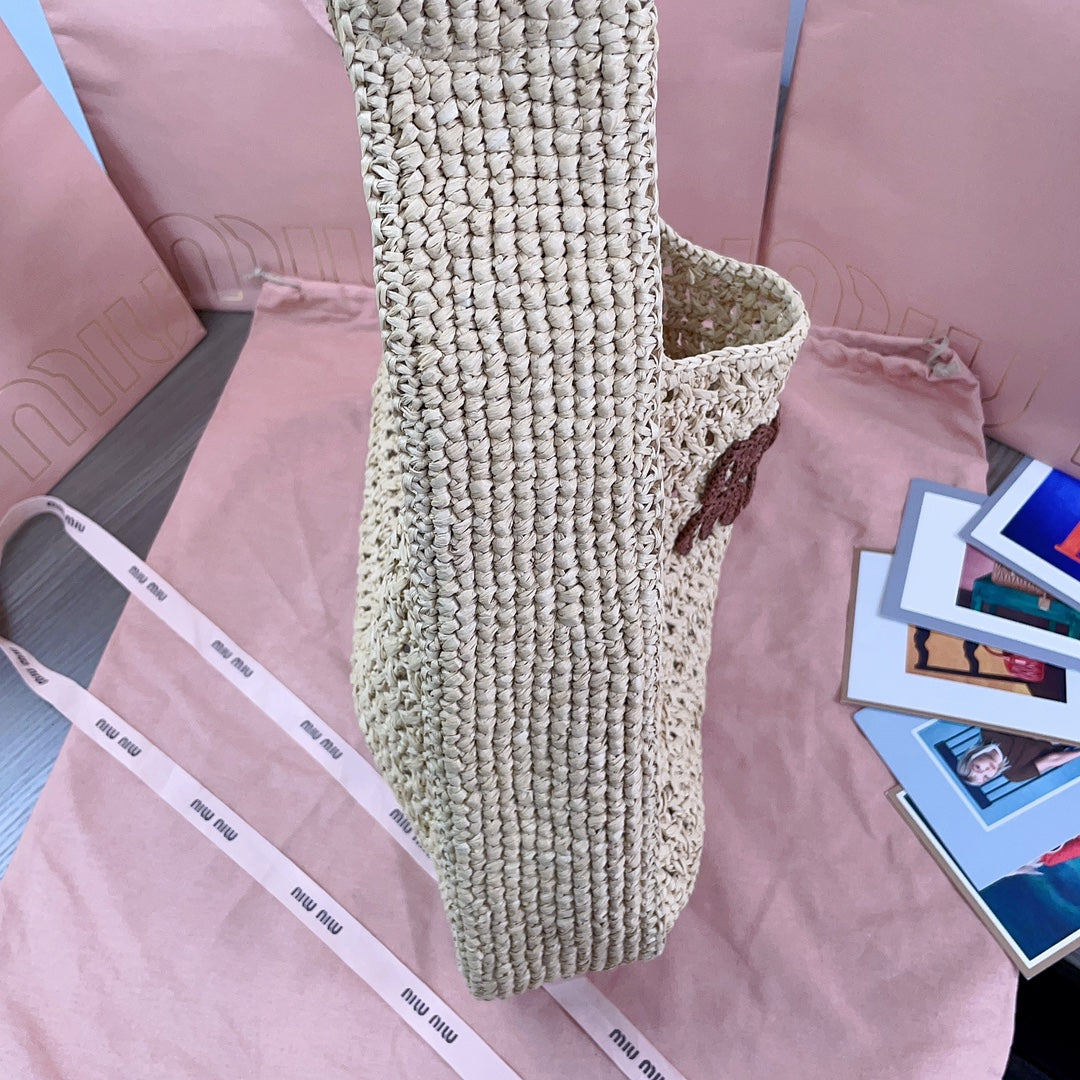 miu hobo bag 31cm beige woven fabric