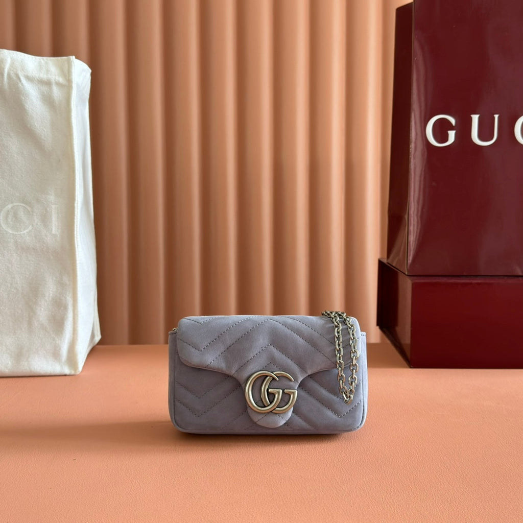 Gucci Marmont Bag 17 Gray Suede Gold Hardware 272092