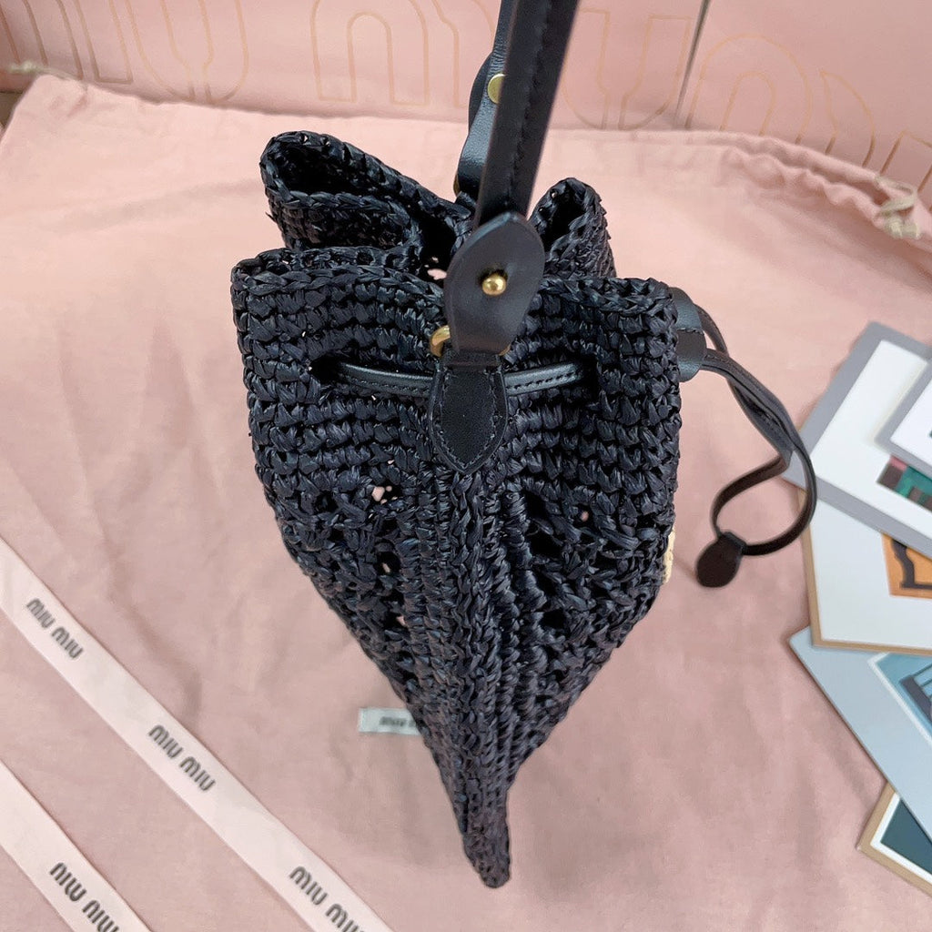 miu bucket bag 20cm black woven fabric