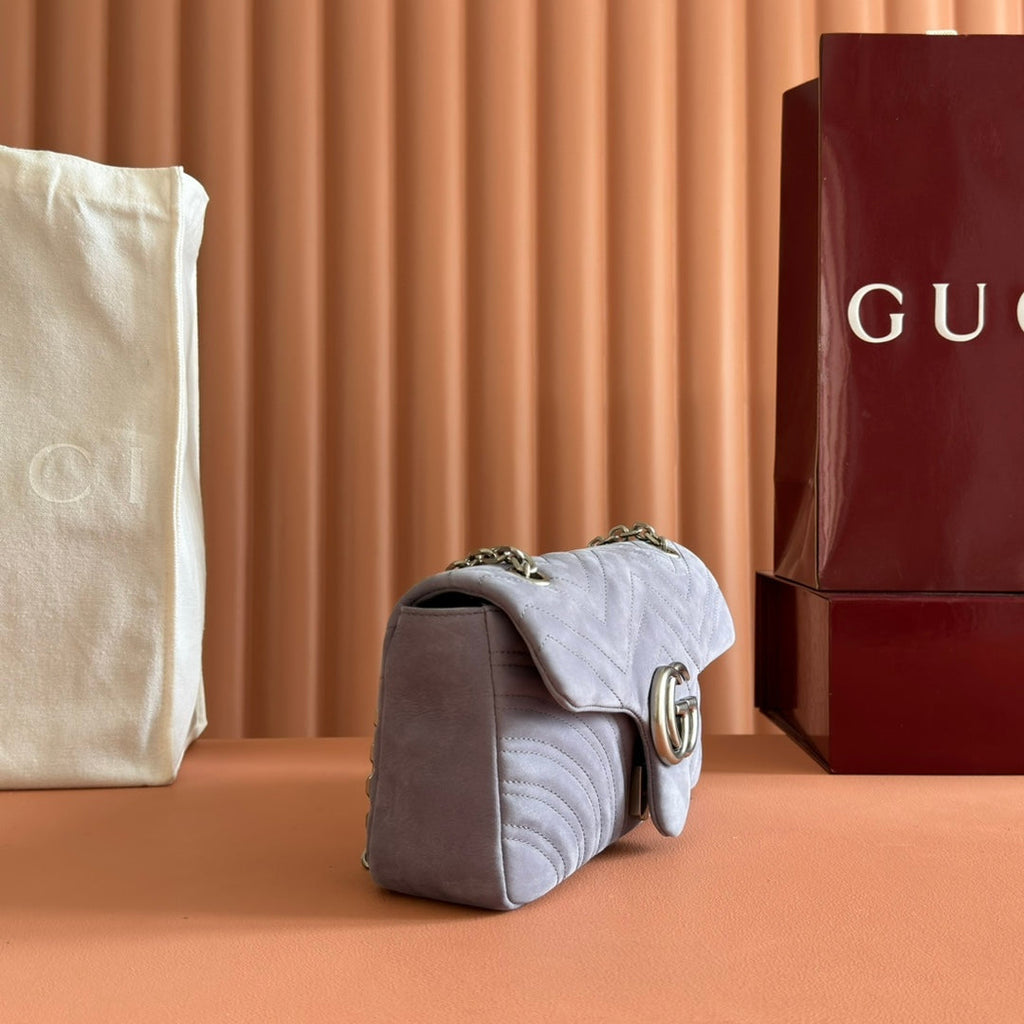 Gucci Marmont Bag 26 Gray Suede Gold Hardware 272093