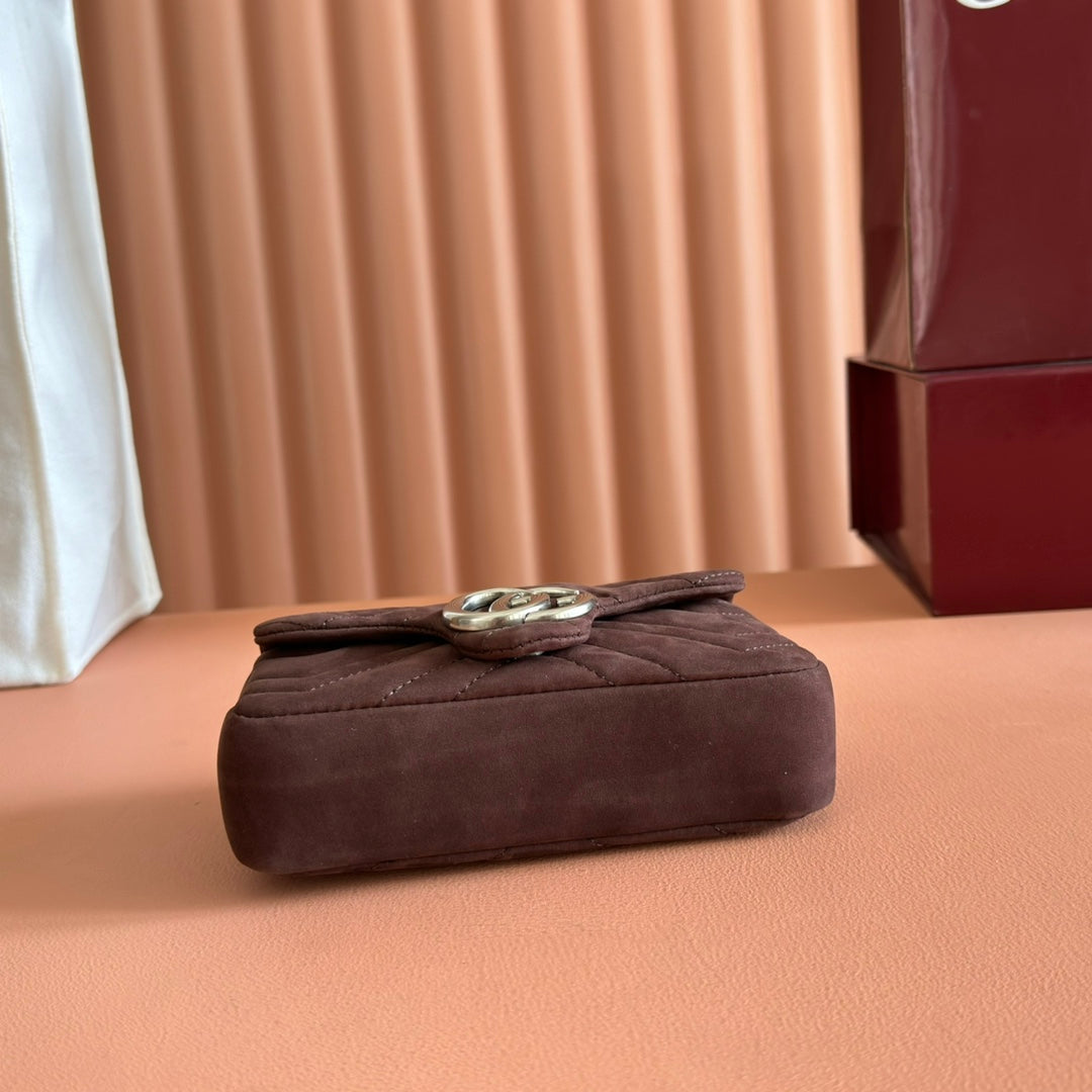 Gucci Marmont Bag 17 Red Brown Suede Gold Hardware 272097