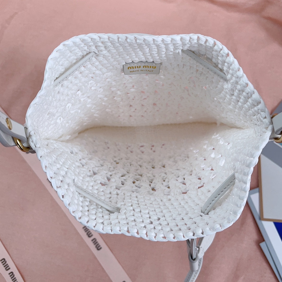 miu bucket bag 20cm white woven fabric