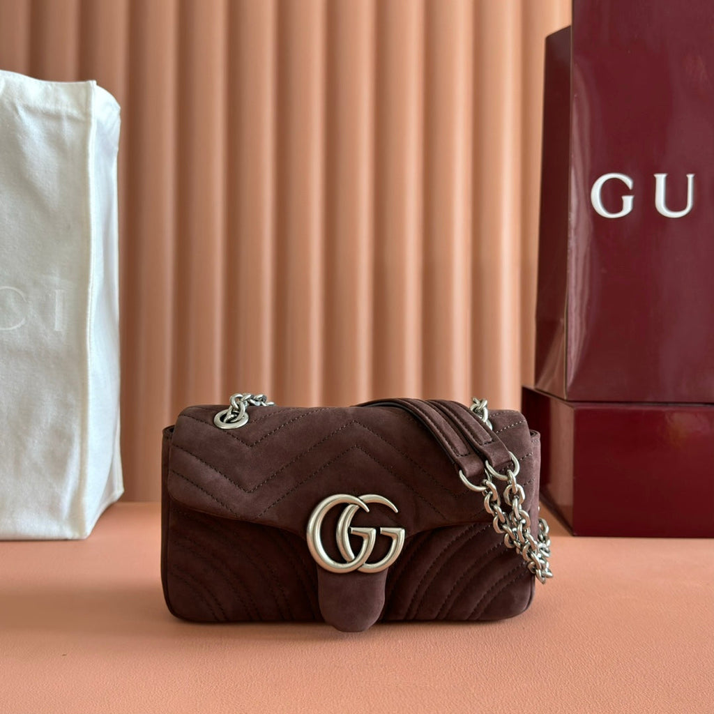 Gucci Marmont Bag 22 Red Brown Suede Gold Hardware 272098