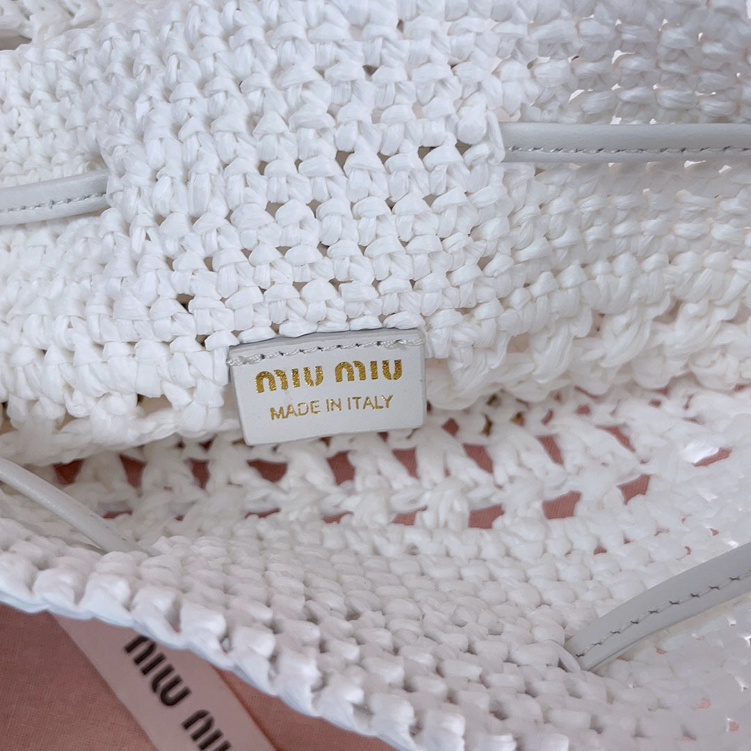 miu bucket bag 20cm white woven fabric