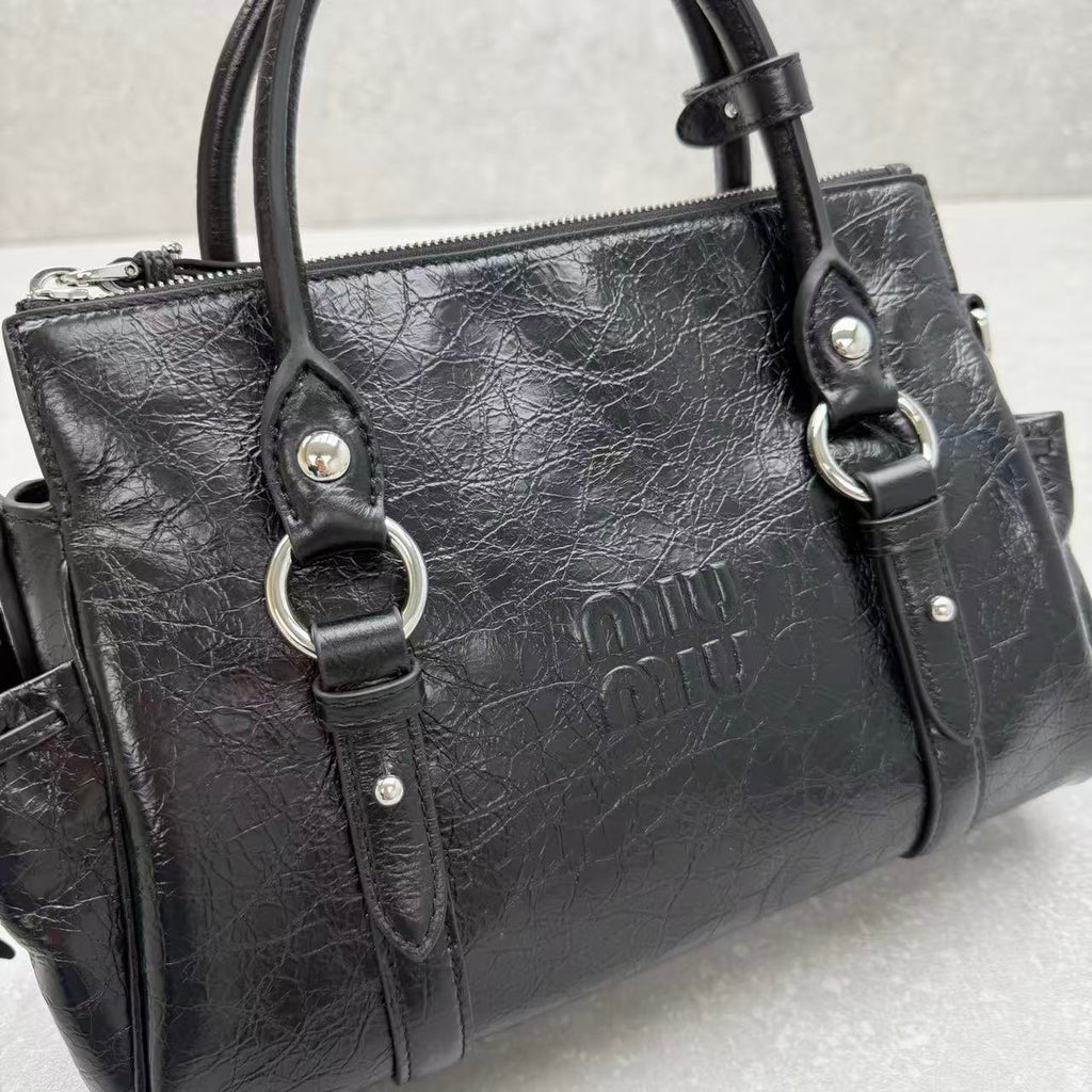 Miu Retro Rope Motorcycle Bag Black Leather
