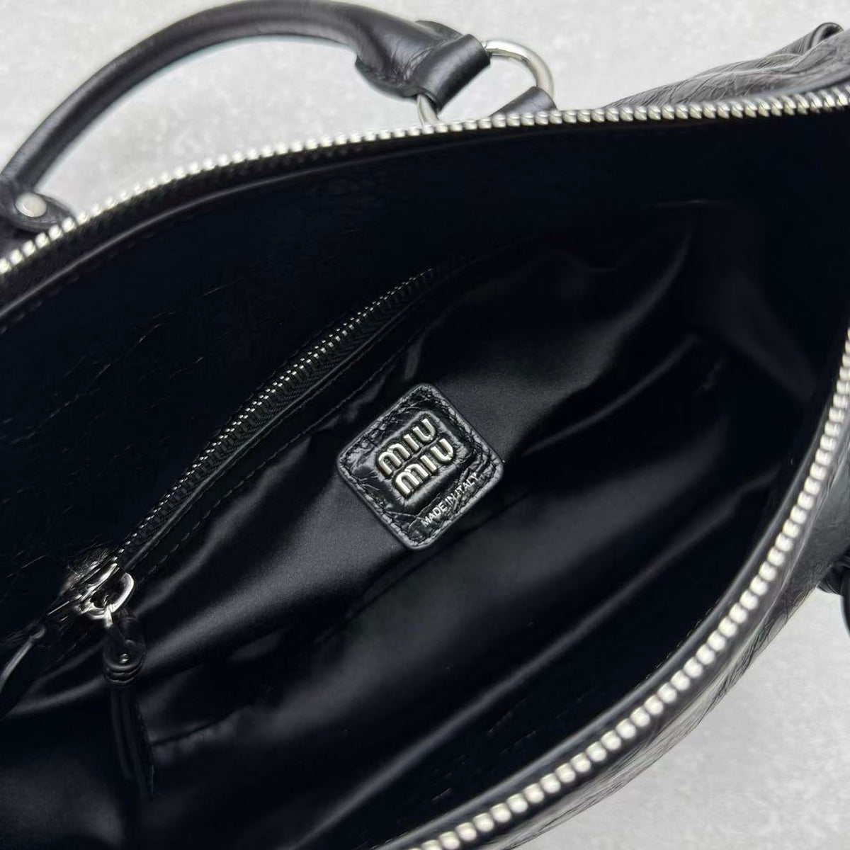 Miu Retro Rope Motorcycle Bag Black Leather