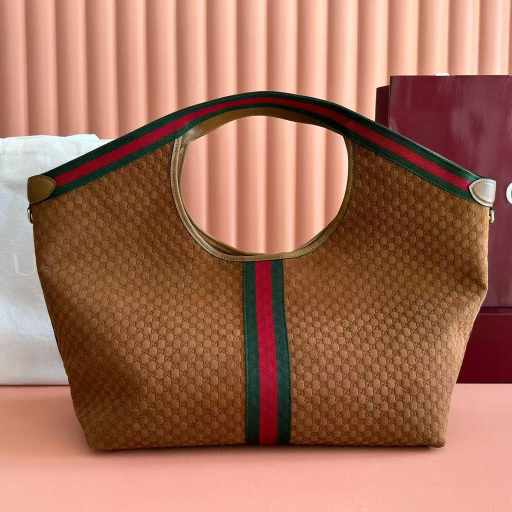 Gucci Giglio Large Tote Bag Dark Brown Suede