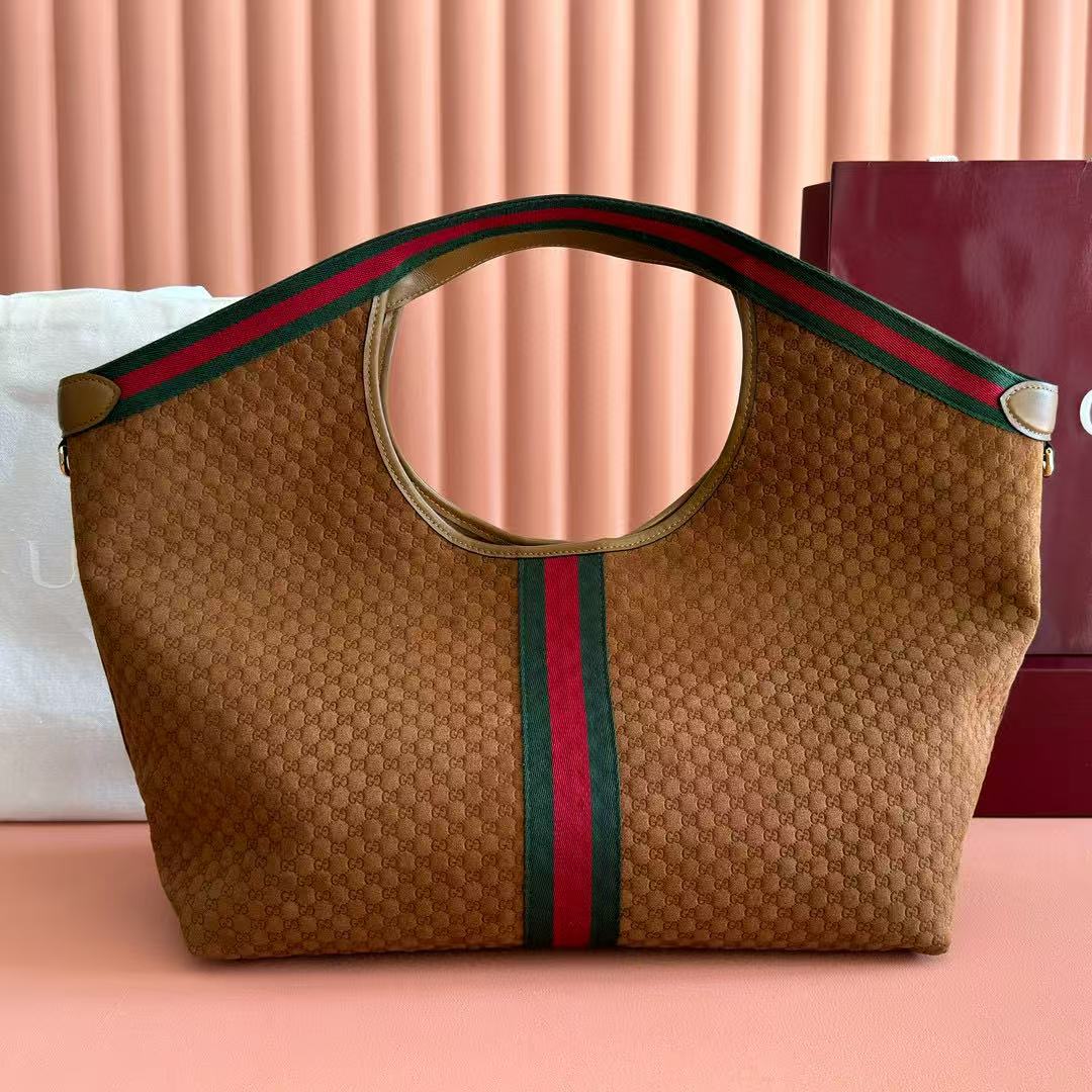 Gucci Giglio Large Tote Bag Dark Brown Suede