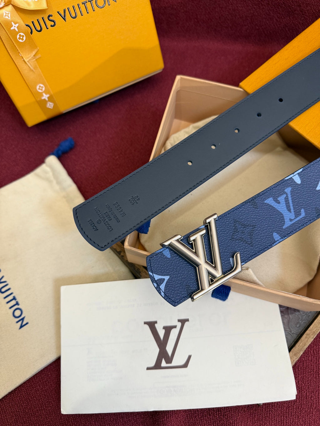 Louis Vuitton LV Initials Monogram Denim 40MM Belt Blue