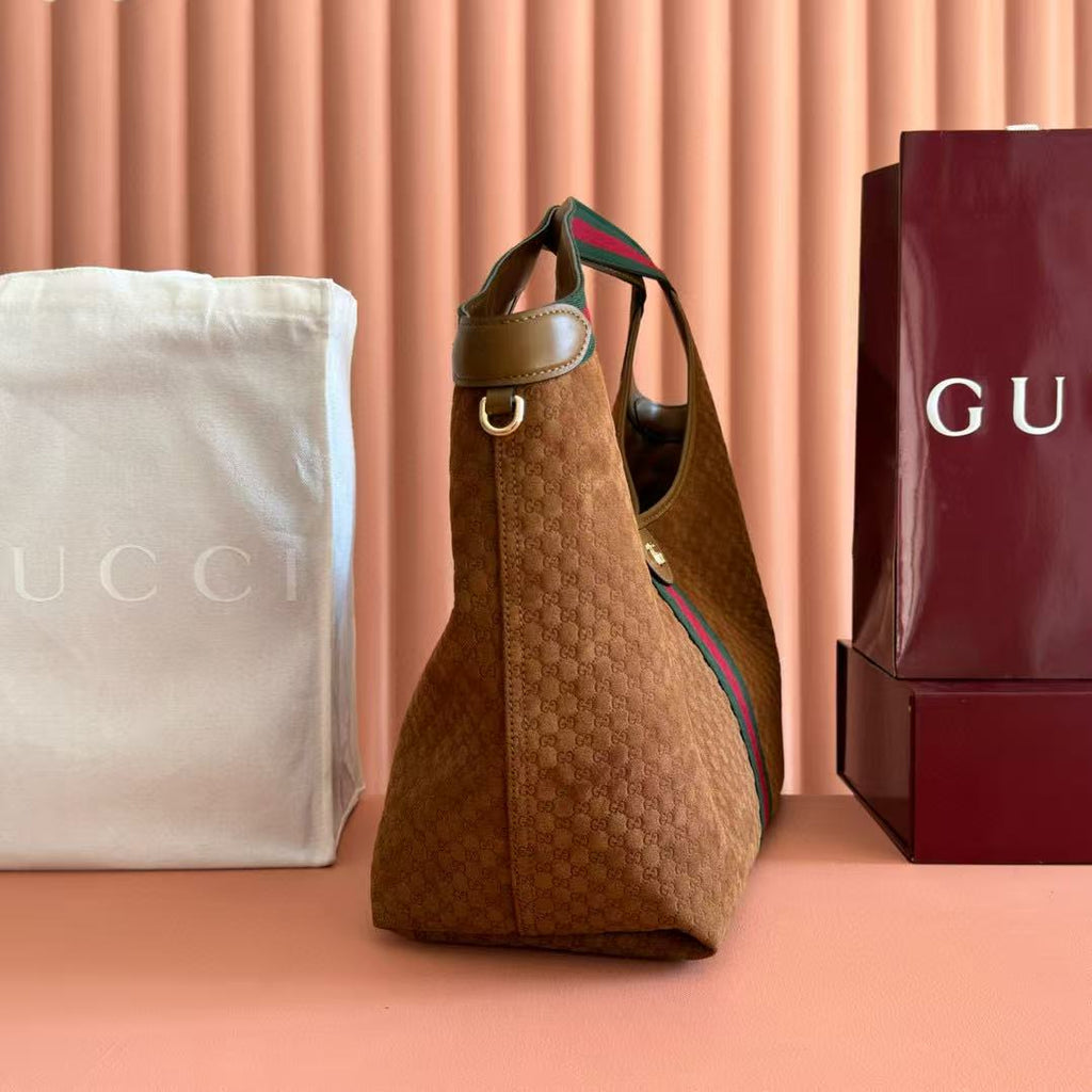 Gucci Giglio Large Tote Bag Dark Brown Suede