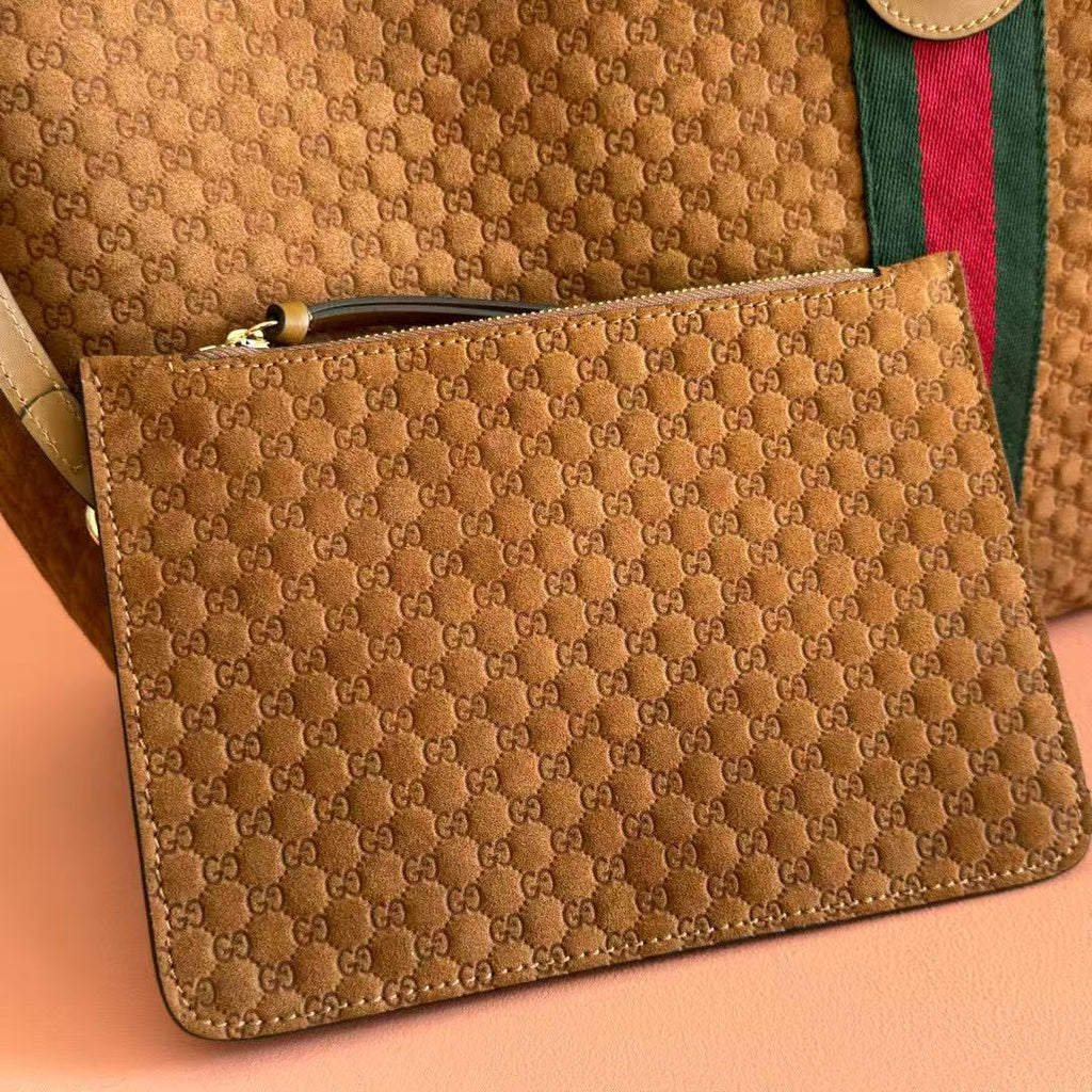 Gucci Giglio Large Tote Bag Dark Brown Suede
