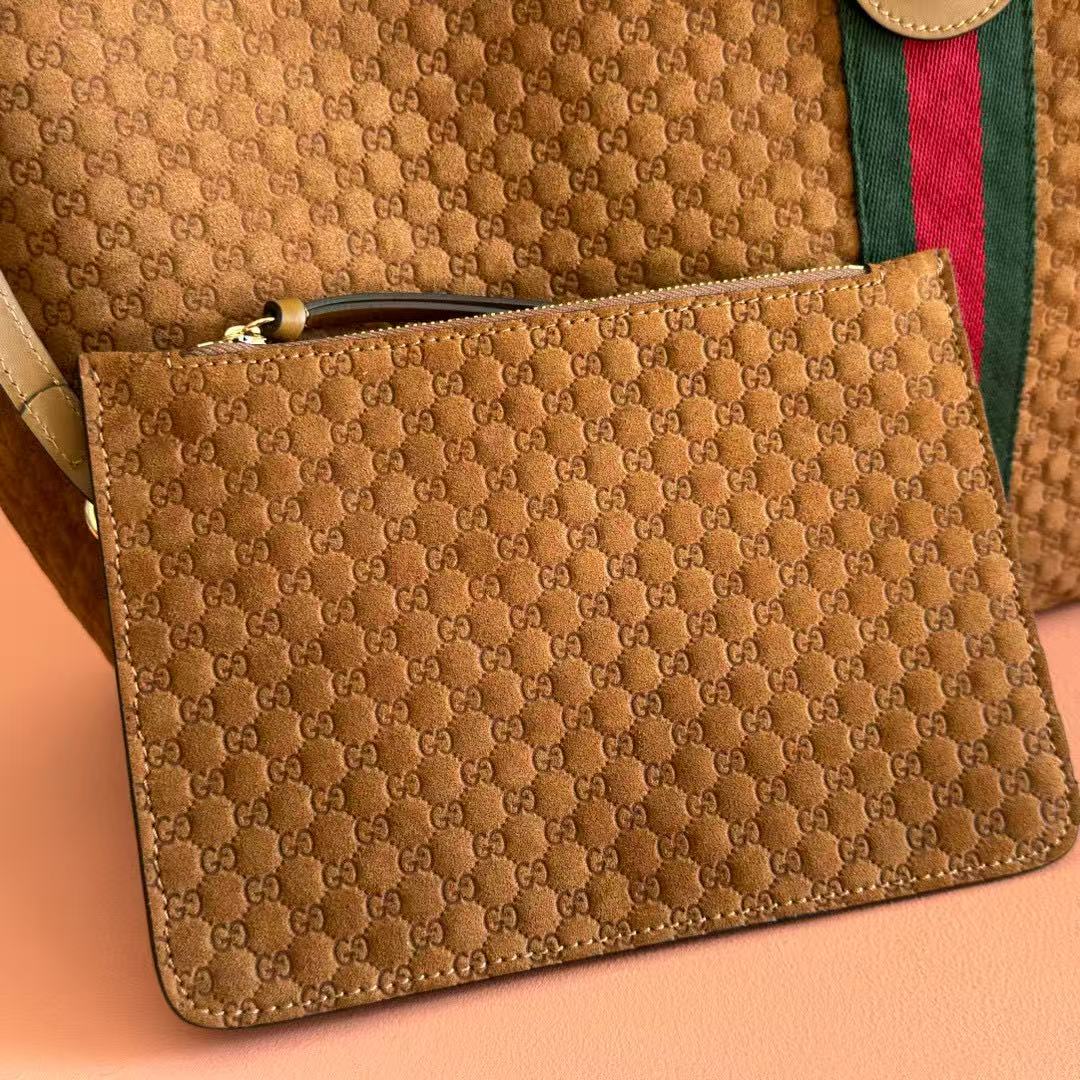Gucci Giglio Large Tote Bag Dark Brown Suede