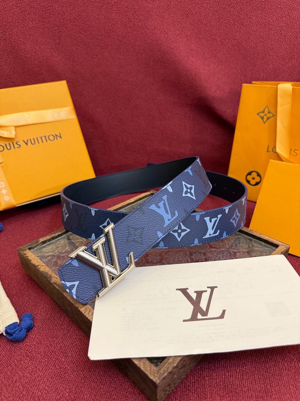 Louis Vuitton LV Initials Monogram Denim 40MM Belt Blue