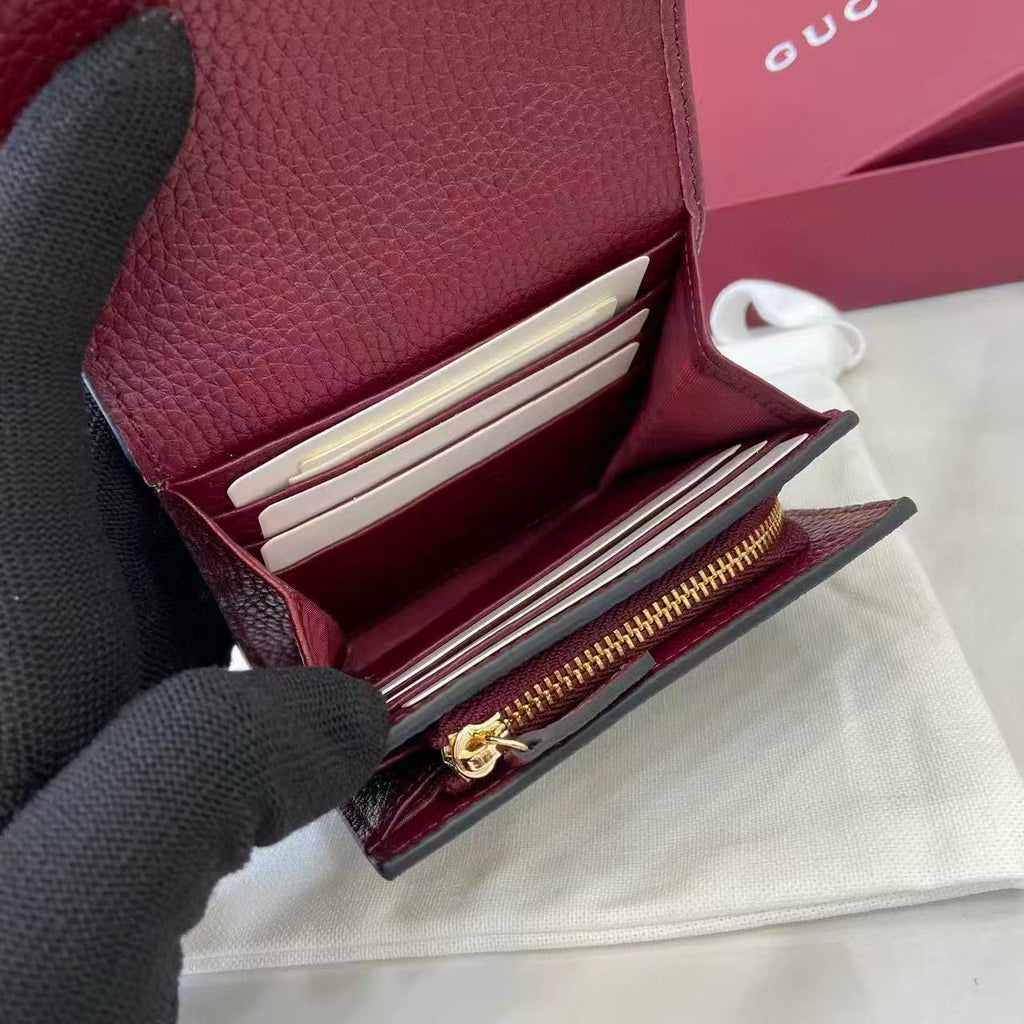 Gucci Marmont 12cm Wallet Ebony mix Rosso Ancora Red Canvas Leather