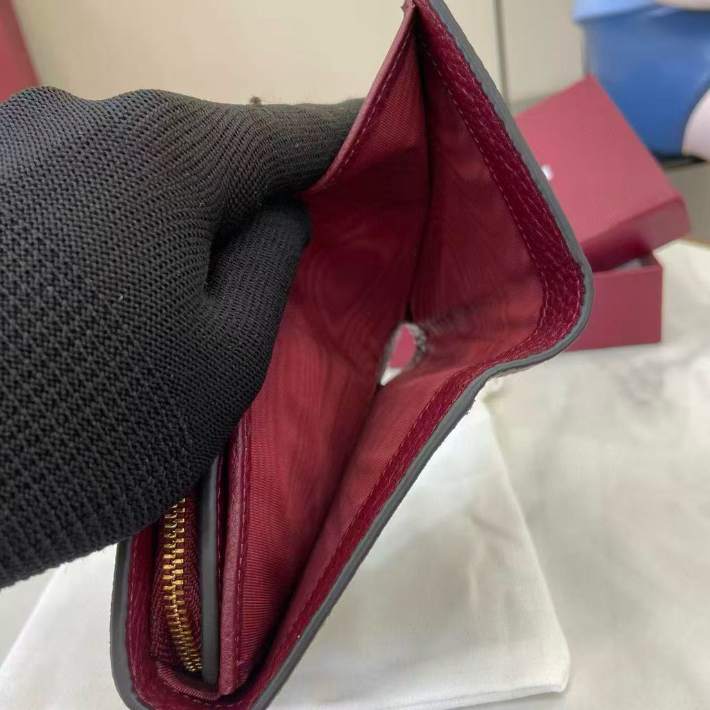 Gucci Marmont 12cm Wallet Ebony mix Rosso Ancora Red Canvas Leather