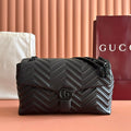 Gucci GG Marmont Large Shoulder Bag Black Matelassé Chevron Leather 273193