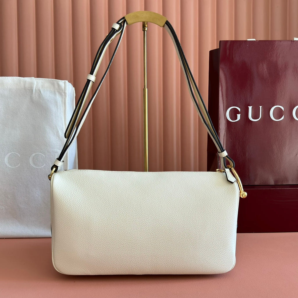 Gucci Half Horsebit Mini Bag 31.5 White Grain Cowhide 273166