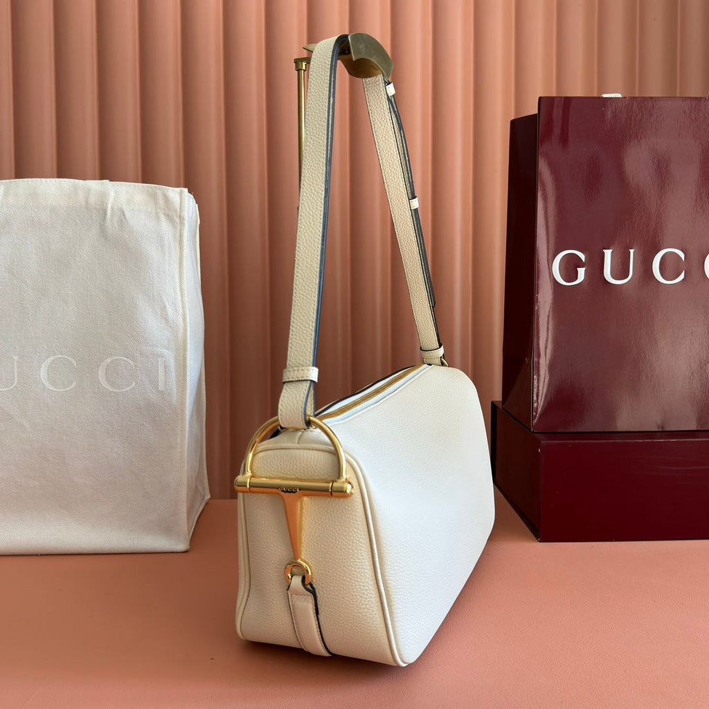Gucci Half Horsebit Mini Bag 31.5 White Grain Cowhide 273166