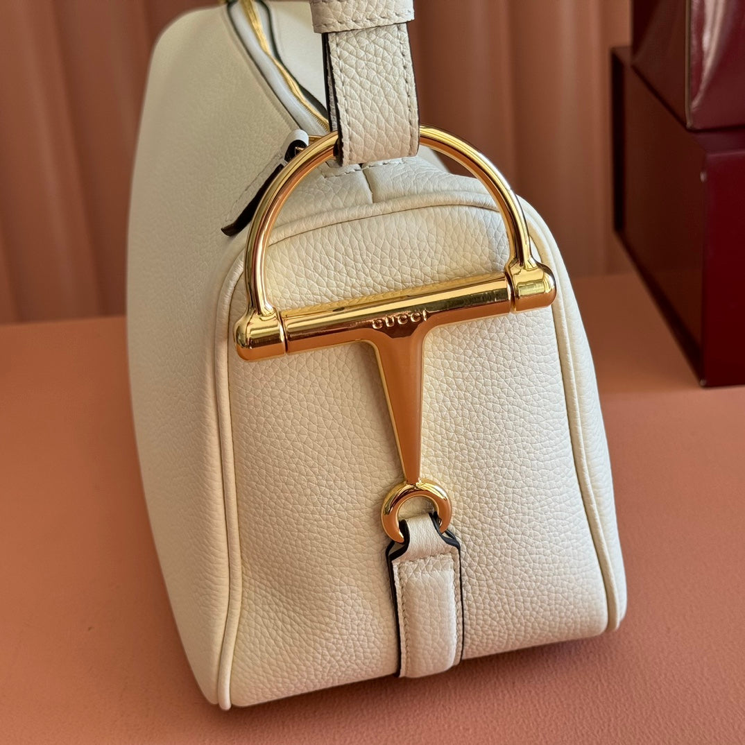 Gucci Half Horsebit Mini Bag 31.5 White Grain Cowhide 273166