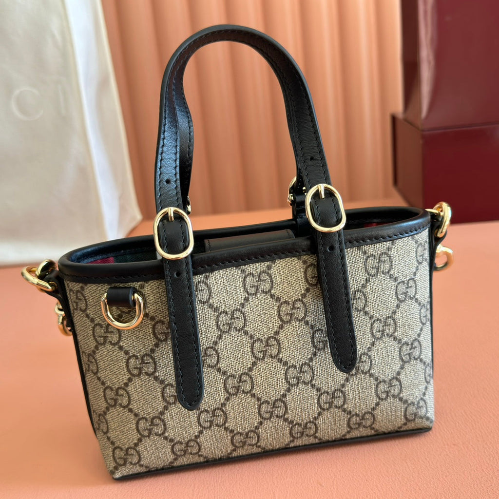 GG Emblem Mini Bag 17.5 Beige & Black Fabric